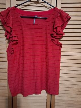 Pilcro Violet Ruffle Sleeve Short-Sleeve Top
